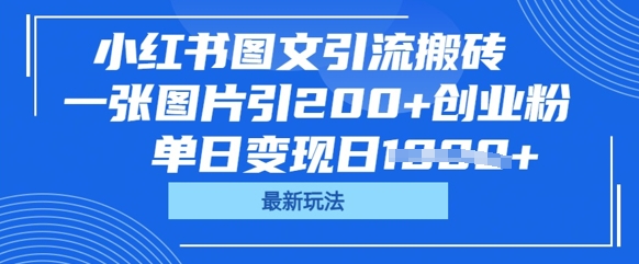 小红书图文引流搬砖，一张图片引200+创业粉，单日变现日数张_共创网