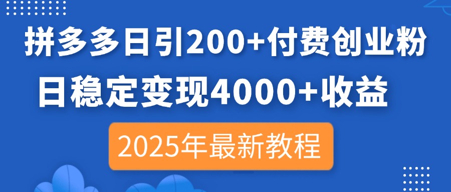 （14217期）拼多多日引200+付费创业粉，日稳定变现4000+收益，2025年最新教程_共创网