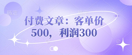 付费文章:客单价500,利润300_共创网