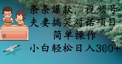 条条爆款,视频号夫妻搞笑对话项目,简单操作,小白轻松日入3张+_共创网